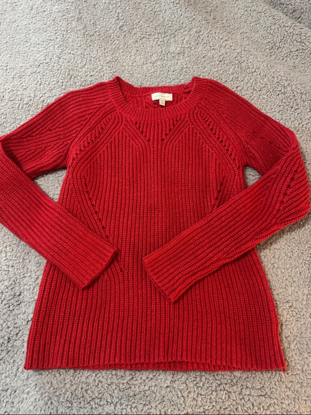 Lucky Brand Red Ribbed Knit Crewneck Sweater